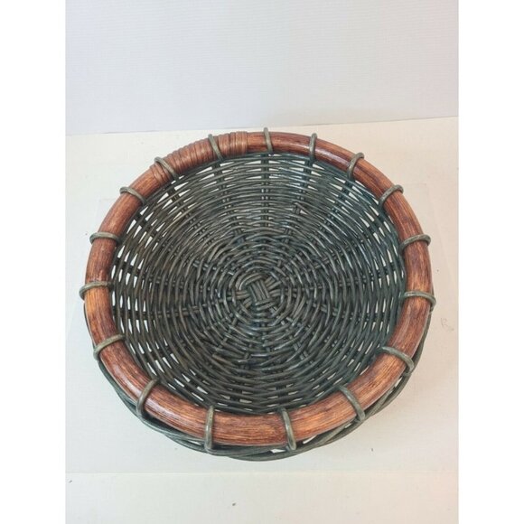 VINTAGE Round Woven Wicker Basket Tan Gray 5 x 11" - Picture 2 of 5